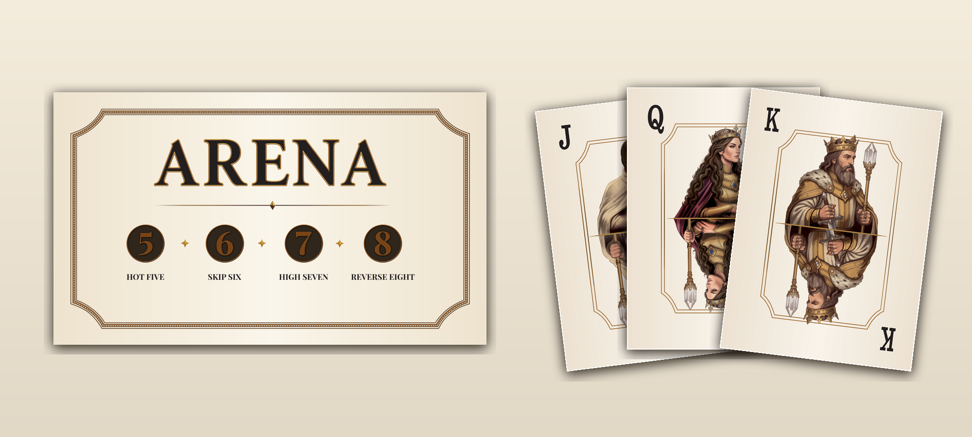 Four Down ARENA card and playing cards